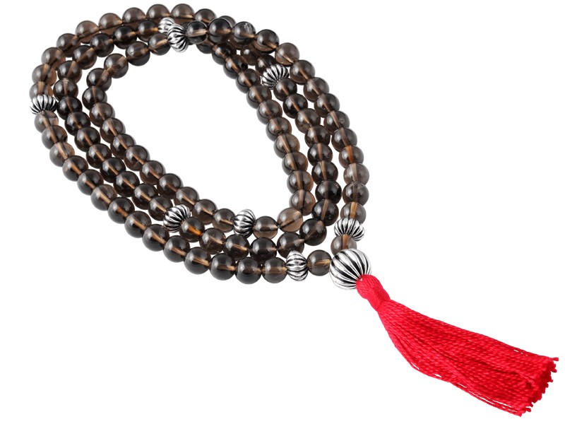 Item Mala 108 perles 8mm Quartz Fumée & Argent