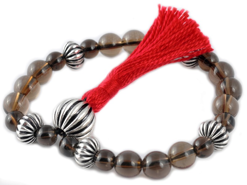 Item Mala 27 perles Quartz Fumée & Argent