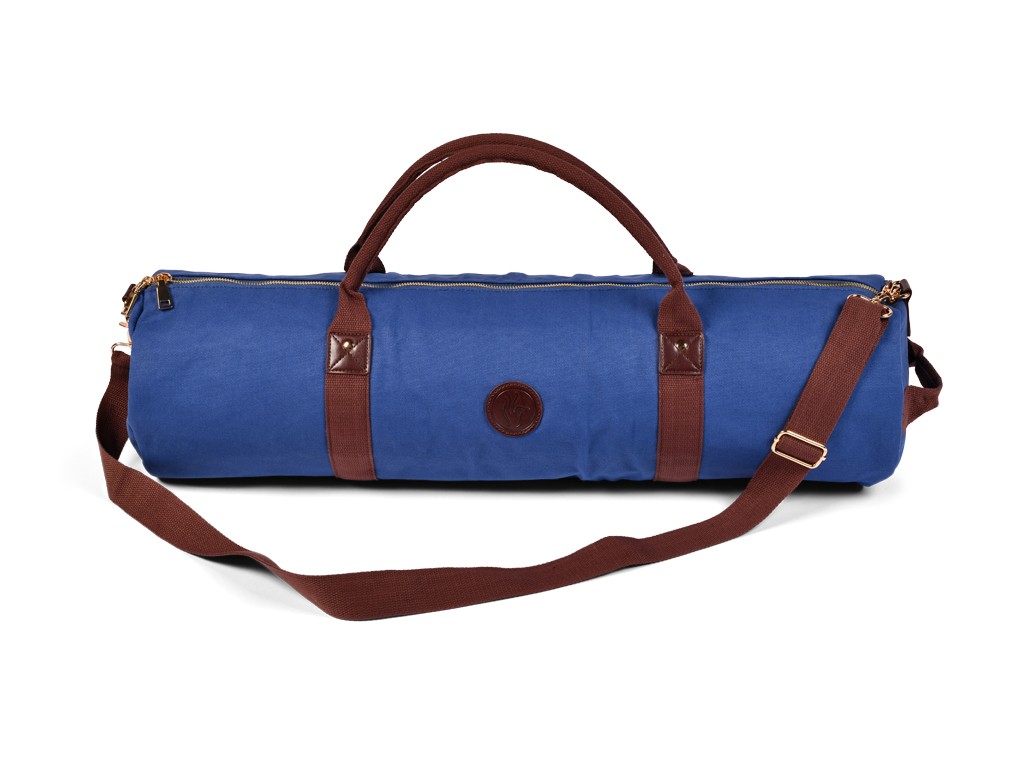 Item Borsa porta tappetino yoga robusta in cotone biologico e pelle vegana - Blu caldo 20 cm x 70 cm