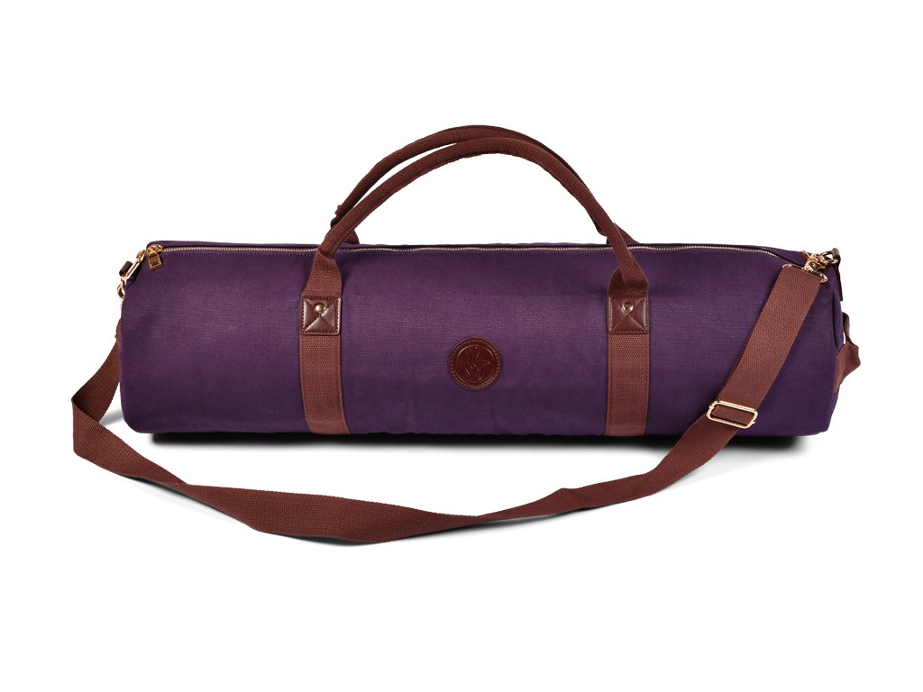 Item Borsa porta tappetino yoga Adventurer in cotone biologico e pelle vegana - Prugna 20 cm x 70 cm