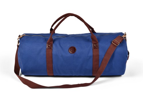 Borsa porta tappetino yoga robusta in cotone biologico e pelle vegana - Blu caldo