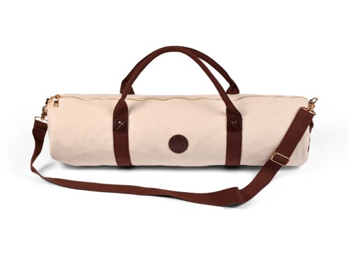 Borsa porta tappetino da yoga per esterni in cotone biologico e pelle vegana - Ecru