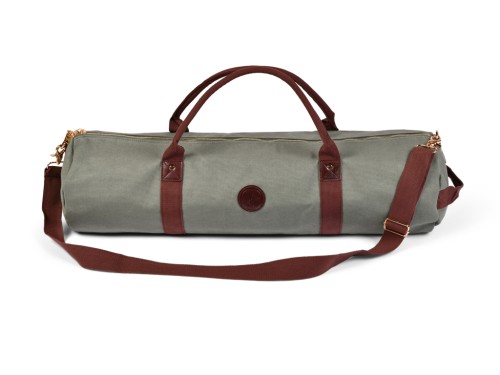 Borsa porta tappetino da yoga per esterni in cotone biologico e pelle vegana - color kaki